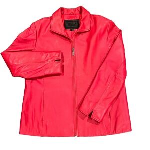 Reed Leather Jacket Women's Size Large Cherry Red Full Zip Retro‎